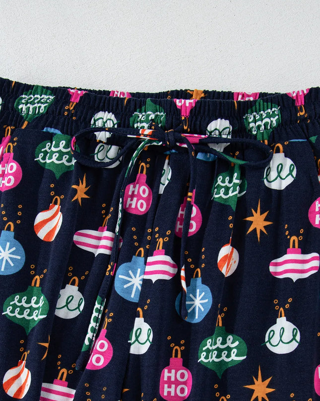Navy Blue Christmas Lights Pajama Set