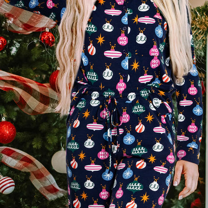 Navy Blue Christmas Lights Pajama Set