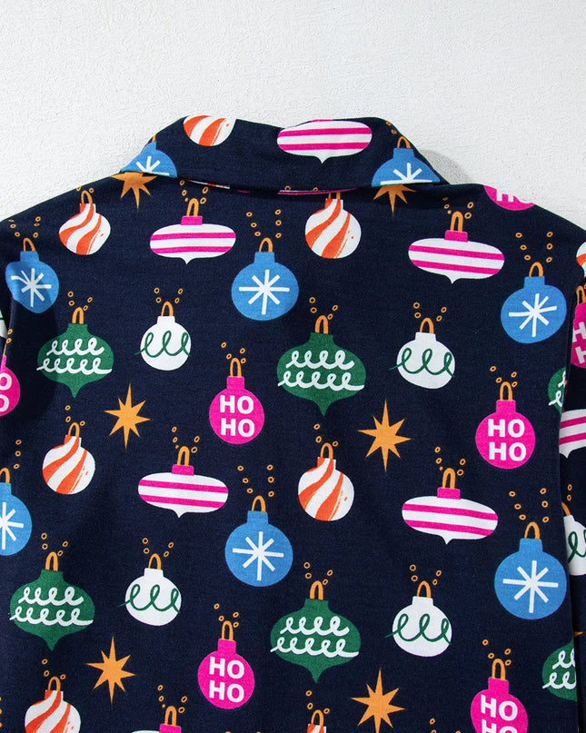 Navy Blue Christmas Lights Pajama Set