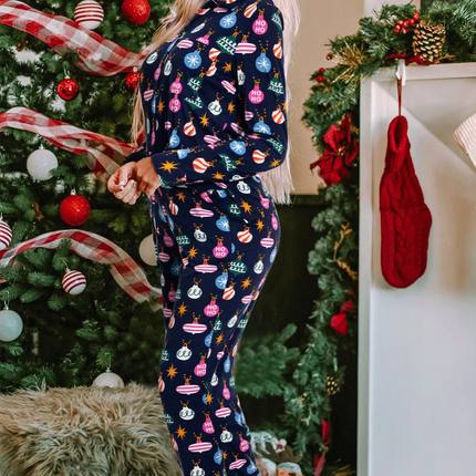 Navy Blue Christmas Lights Pajama Set
