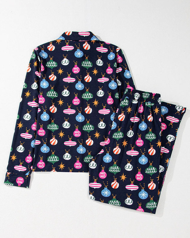 Navy Blue Christmas Lights Pajama Set