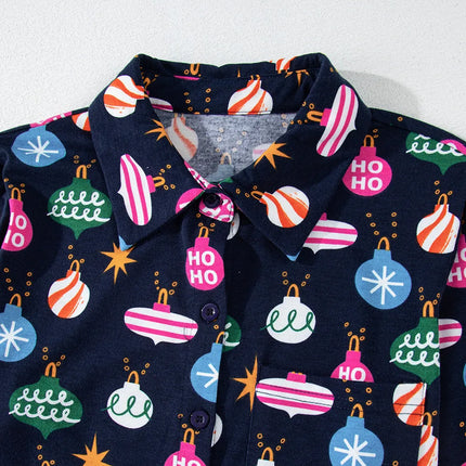 Navy Blue Christmas Lights Pajama Set