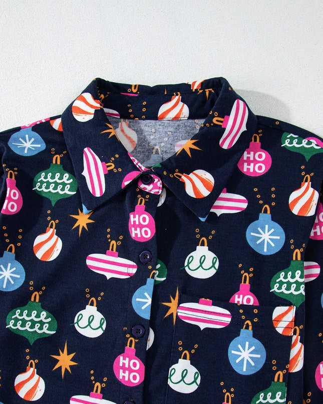 Navy Blue Christmas Lights Pajama Set