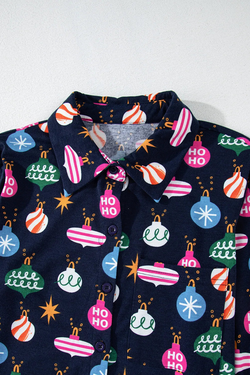 Navy Blue Christmas Lights Pajama Set