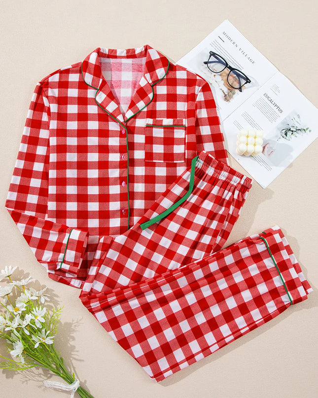 Fiery Red Christmas Plaid Pajama Set