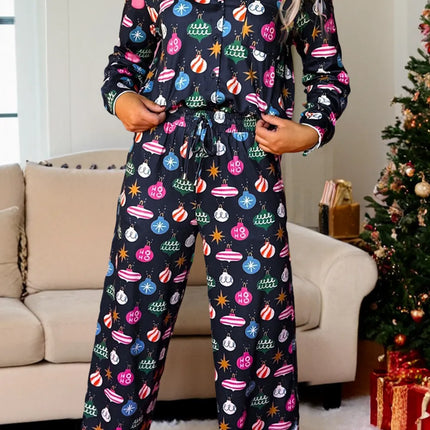 Navy Blue Christmas Lights Pajama Set