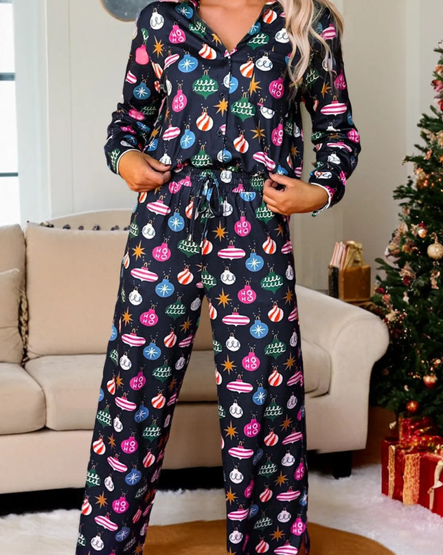 Navy Blue Christmas Lights Pajama Set