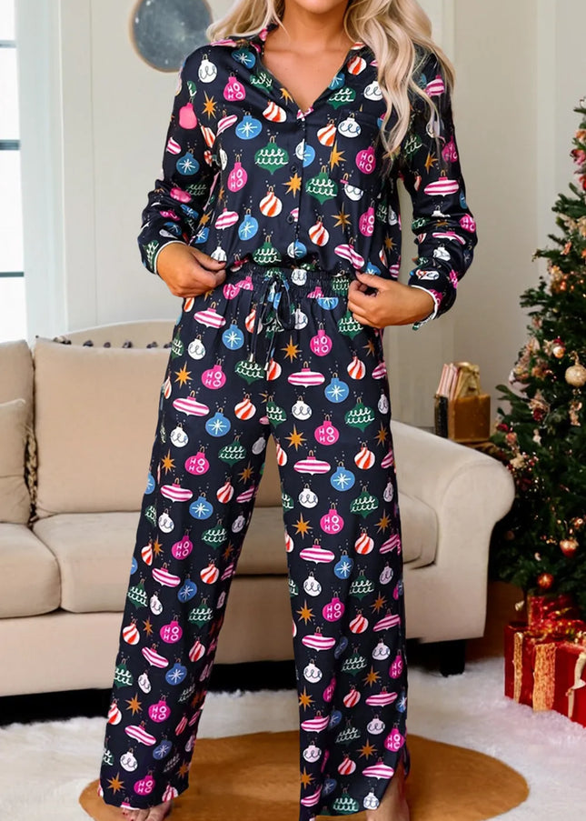Navy Blue Christmas Lights Pajama Set