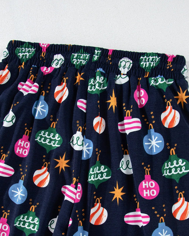 Navy Blue Christmas Lights Pajama Set