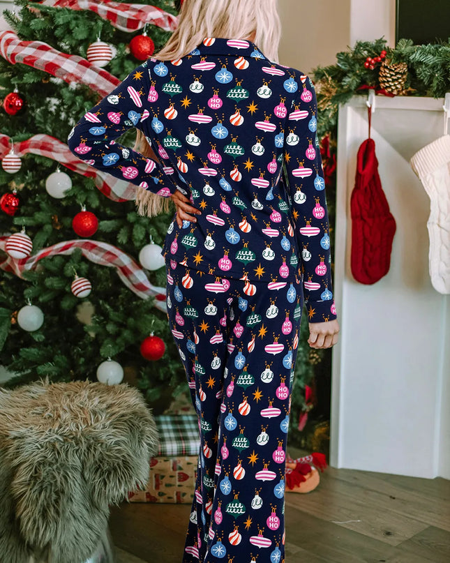 Navy Blue Christmas Lights Pajama Set