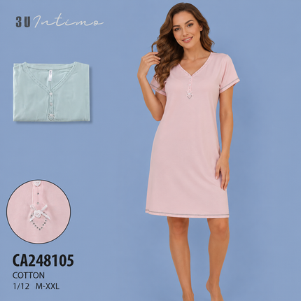 Women Cotton Nighty Sleepwear Short Sleeves