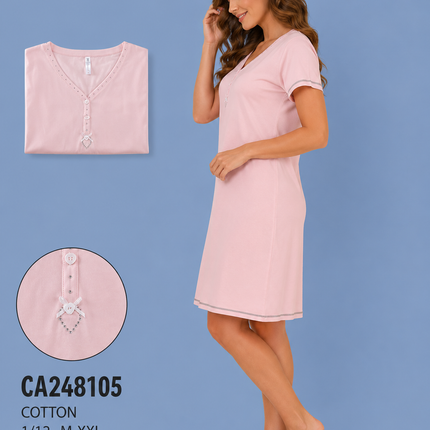 Women Cotton Nighty Sleepwear Short Sleeves