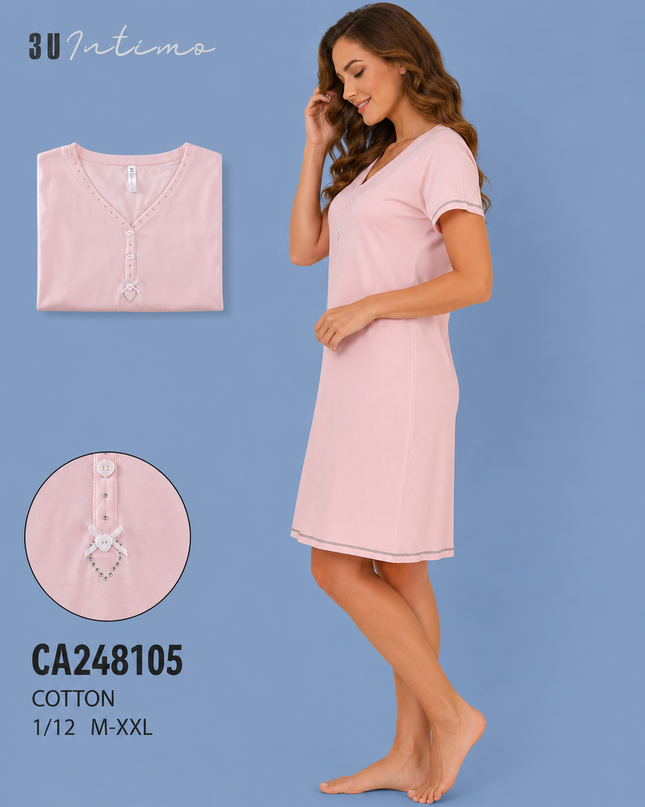 Women Cotton Nighty Sleepwear Short Sleeves