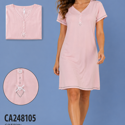 Women Cotton Nighty Sleepwear Short Sleeves