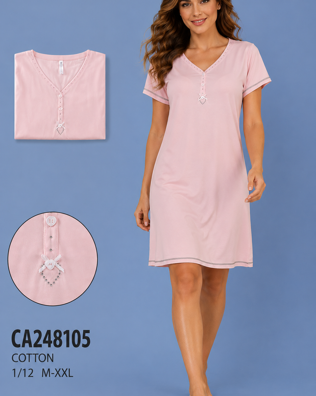 Women Cotton Nighty Sleepwear Short Sleeves
