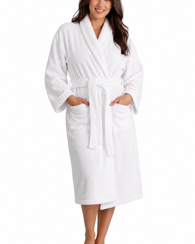 Luxury Unisex White Bathrobe Soft Plush Spa & Lounge Robe for Men and Women
