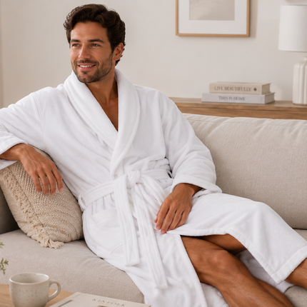 Luxury Unisex White Bathrobe Soft Plush Spa & Lounge Robe for Men and Women