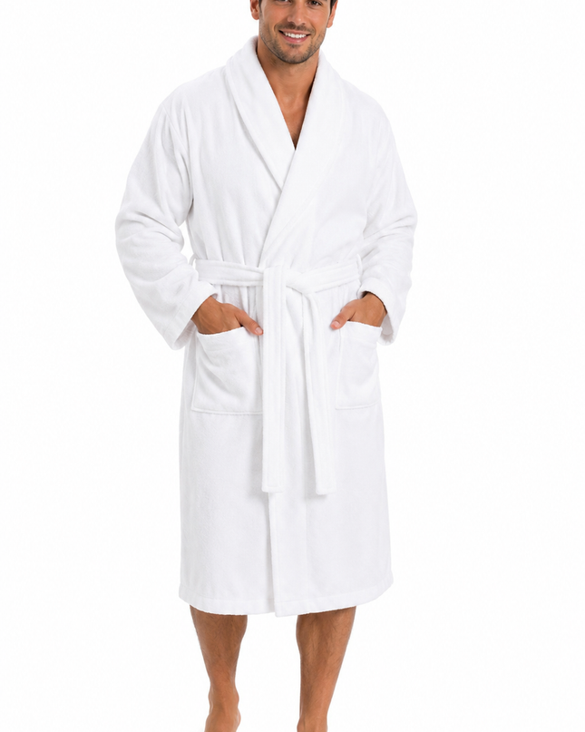 Luxury Unisex White Bathrobe Soft Plush Spa & Lounge Robe for Men and Women