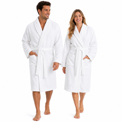 Luxury Unisex White Bathrobe Soft Plush Spa & Lounge Robe for Men and Women