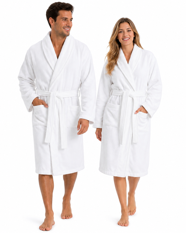 Luxury Unisex White Bathrobe Soft Plush Spa & Lounge Robe for Men and Women