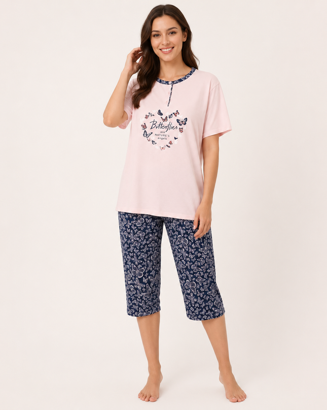 Women's Butterfly Print Short Sleeve Pajama Top