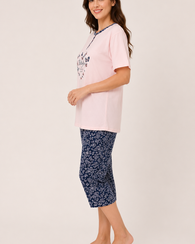 Women's Butterfly Print Short Sleeve Pajama Top