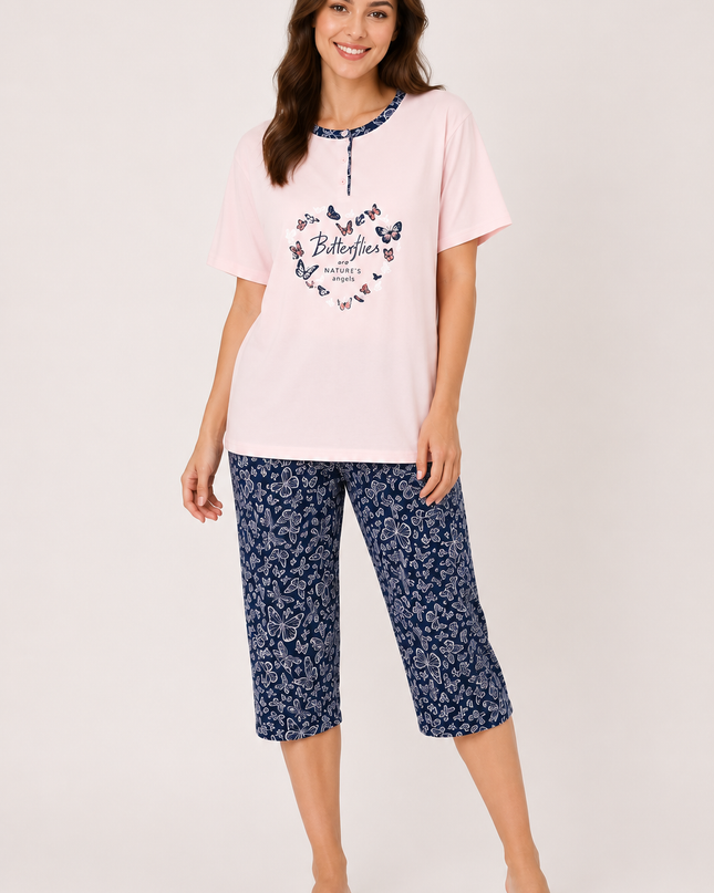 Women's Butterfly Print Short Sleeve Pajama Top