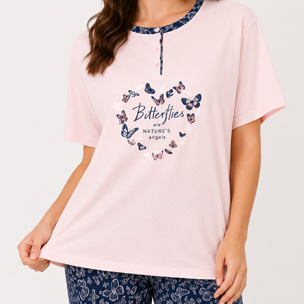 Women's Butterfly Print Short Sleeve Pajama Top