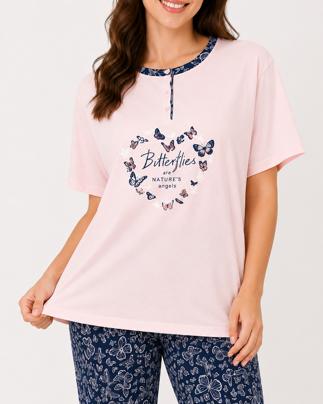 Women's Butterfly Print Short Sleeve Pajama Top