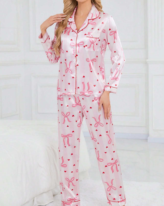 Satin Ribbon PJ's Set, Soft Top and Pant Lounge Wear