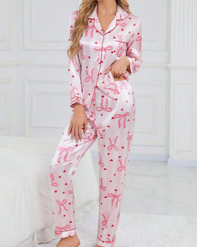 Satin Ribbon PJ's Set, Soft Top and Pant Lounge Wear