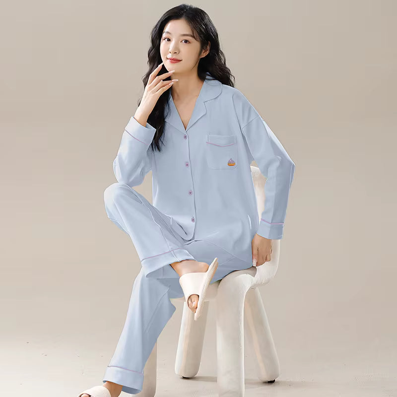 2pcs Women Cotton Pjs Blue