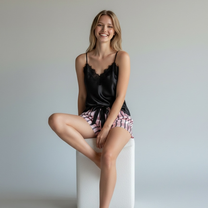 Satin PJs Short with Strippy Design