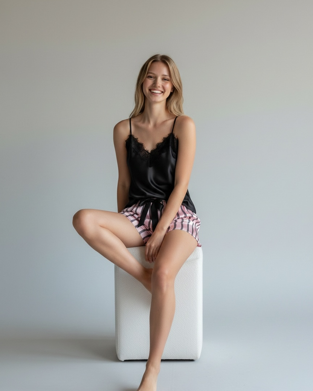 Satin PJs Short with Strippy Design