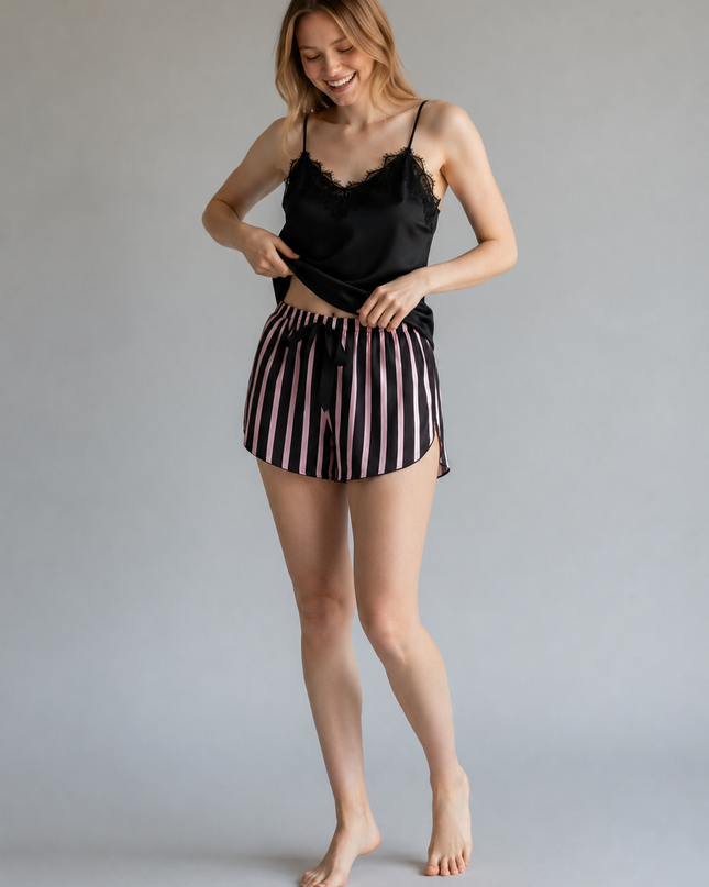 Satin PJ Short with Strip Design