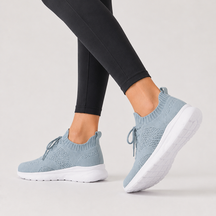 Light Grey Women Running Shoes with Lace Up