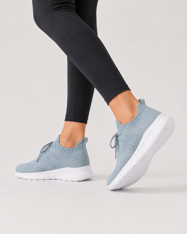 Light Grey Women Running Shoes with Lace Up