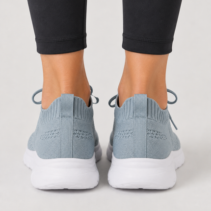 Light Grey Women Running Shoes with Lace Up