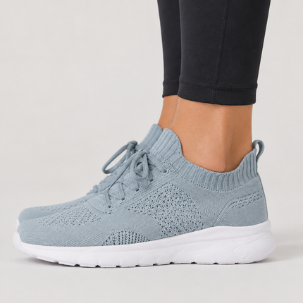 Light Grey Women Running Shoes with Lace Up