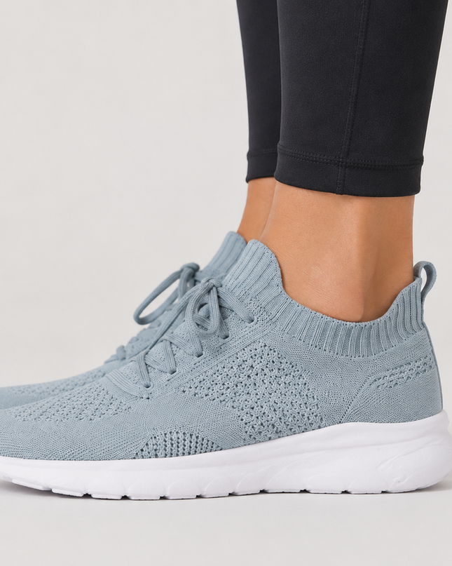 Light Grey Women Running Shoes with Lace Up