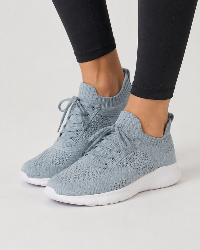 Light Grey Women Running Shoes with Lace Up