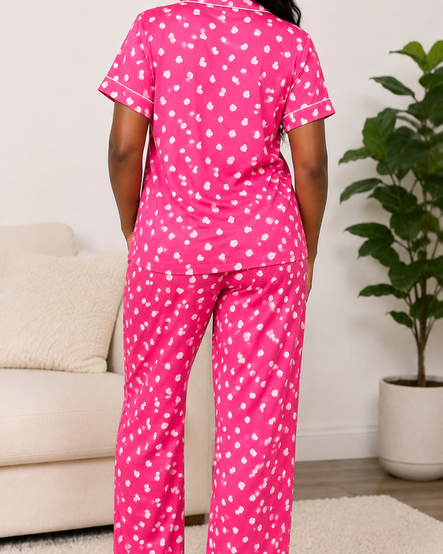 Hot Pink Short-Sleeve  Pajamas Set - Swaggy Fit