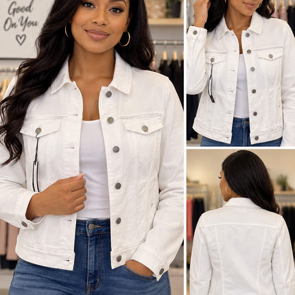 Women White Denim Stretchy Jacket