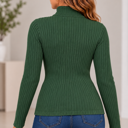 Women’s Ribbed Mock Neck Long-Sleeve Top Dark Green