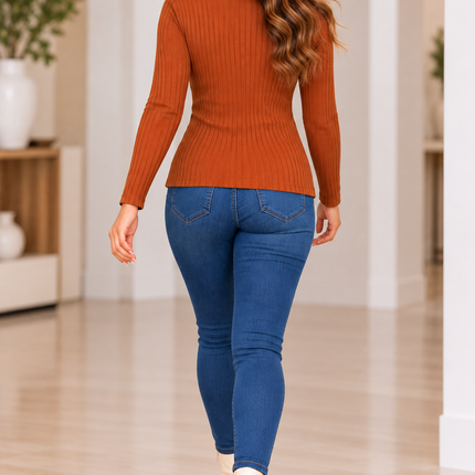 Ribbed Long Sleeve Top – Rust