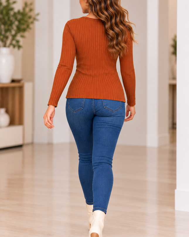 Ribbed Long Sleeve Top – Rust