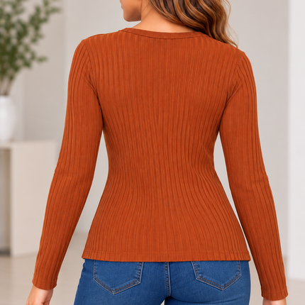 Ribbed Long Sleeve Top – Rust