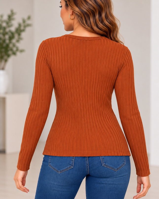 Ribbed Long Sleeve Top – Rust