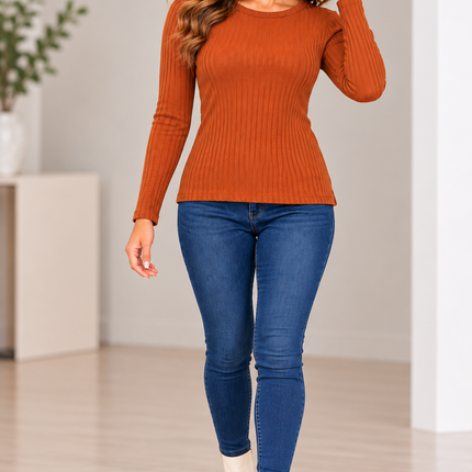 Ribbed Long Sleeve Top – Rust
