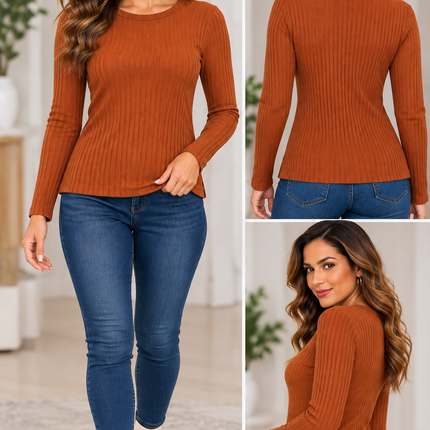 Ribbed Long Sleeve Top – Rust